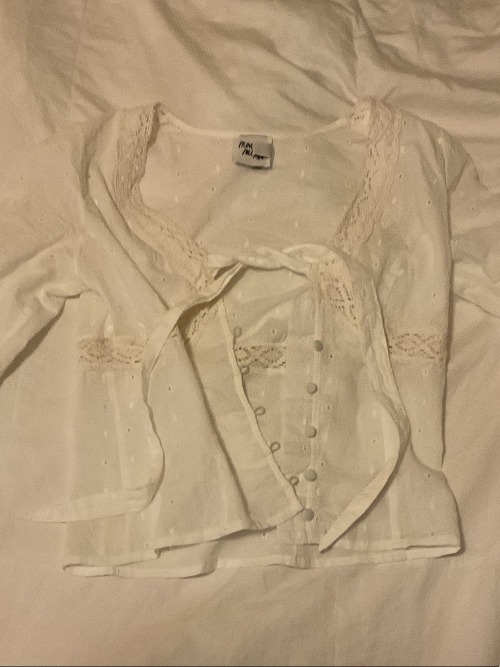 Princess Polly White Lace-Trim Button Front Blouse
